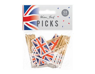 50x Union Jack UK Flag Picks Cupcake Topper Food Flags Cocktail Party Stick Pick - ZYBUX